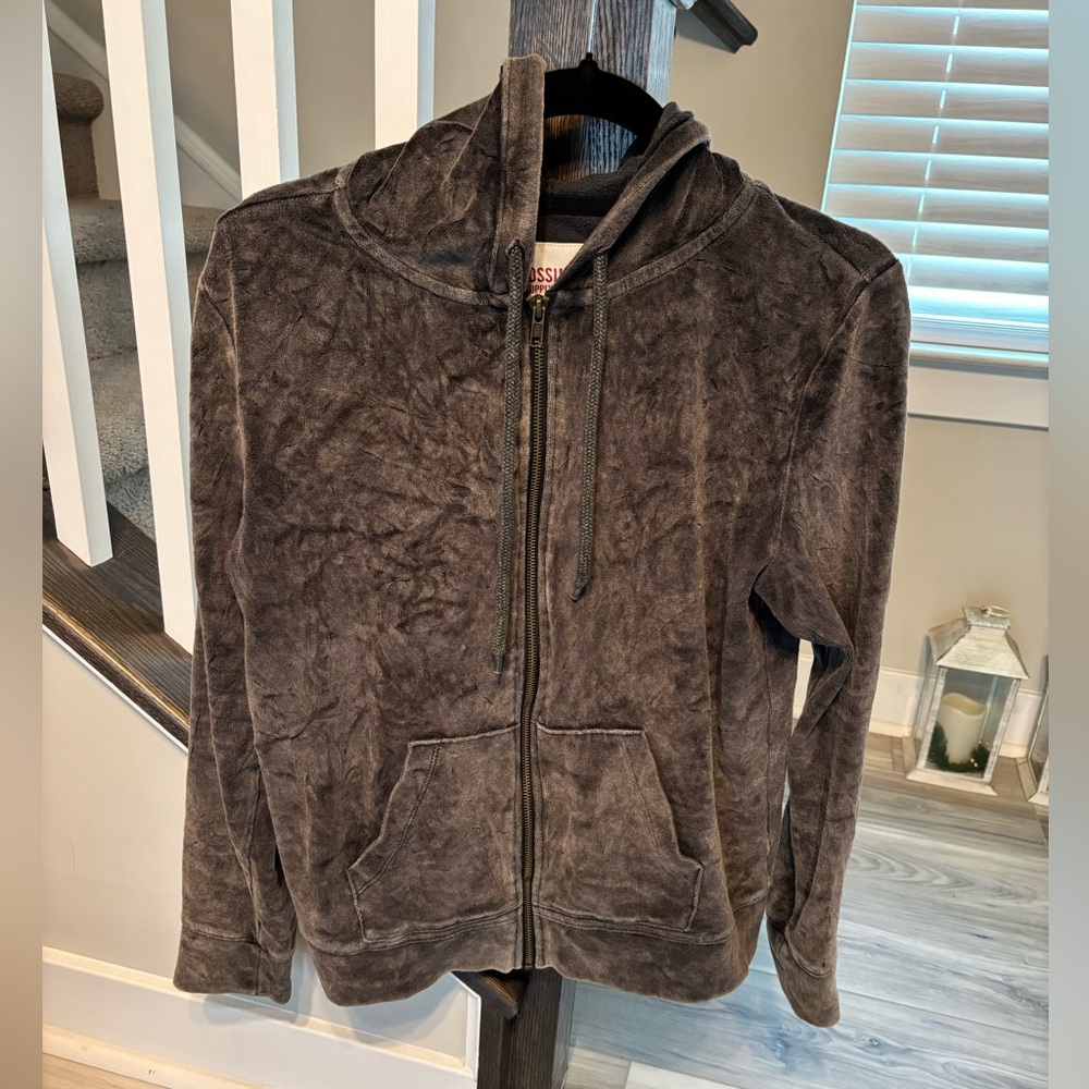 Grey Velour Hoodie with zip